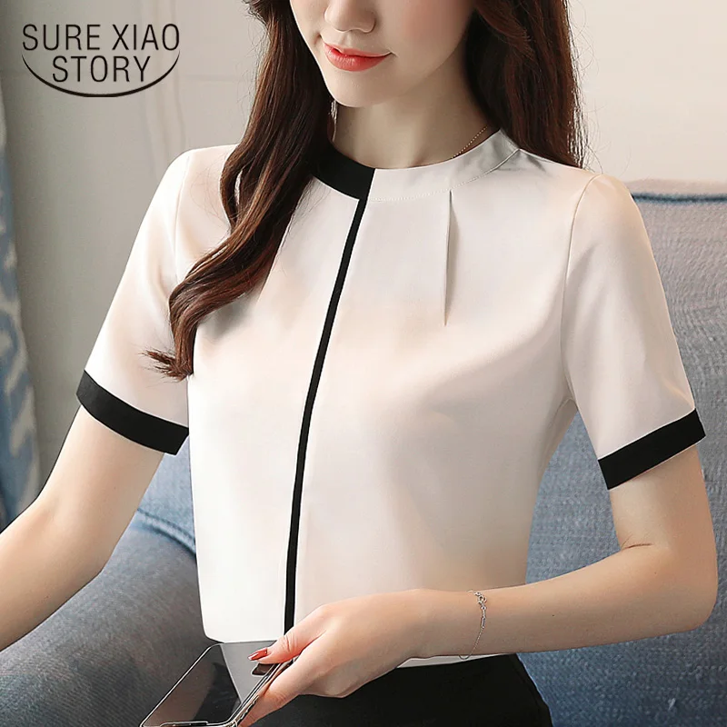 модные женские блузки 2019 Женская одежда с коротким рукавом шифоновые рубашки
