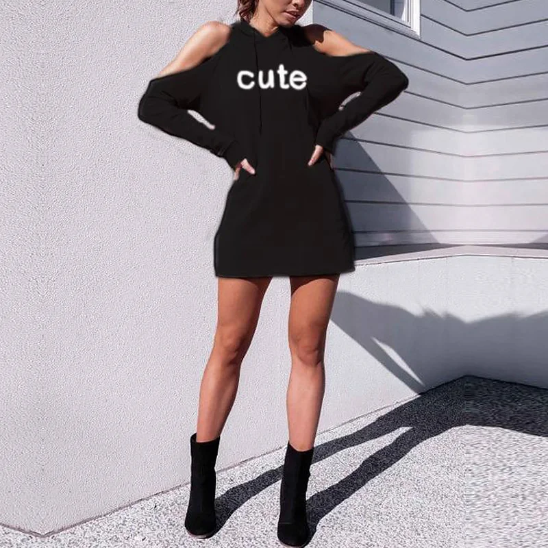 Толстовка женская с открытыми плечами пикантный Модный свитшот надписью милый