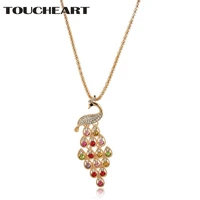 toucheart new multicolor peacock choker necklacespendants crystal animal necklaces for women jewelry sweater necklace sne190145