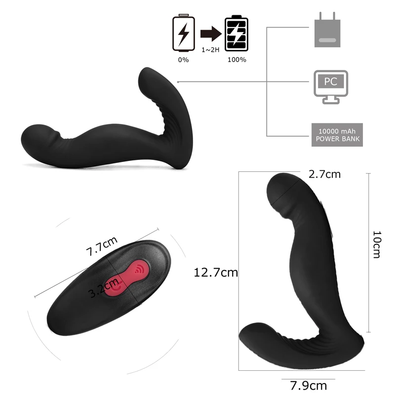 Массажер простаты Вибратор Анальная пробка фаллоимитатор мощный двигатель 9