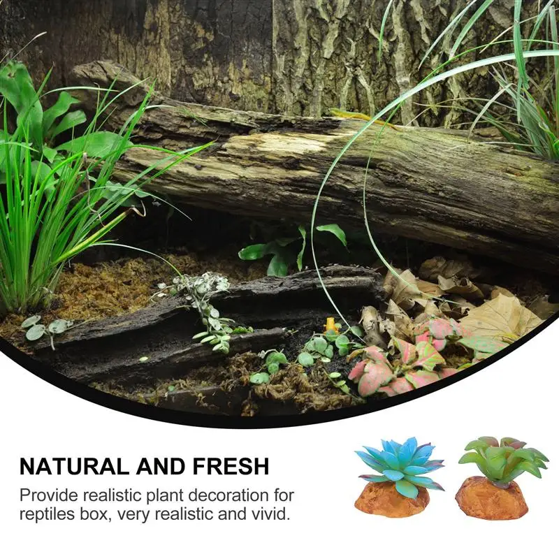 

2PCS Reptiles Box Simulated Plants Decor Landscaping Imitated Plants Ornament