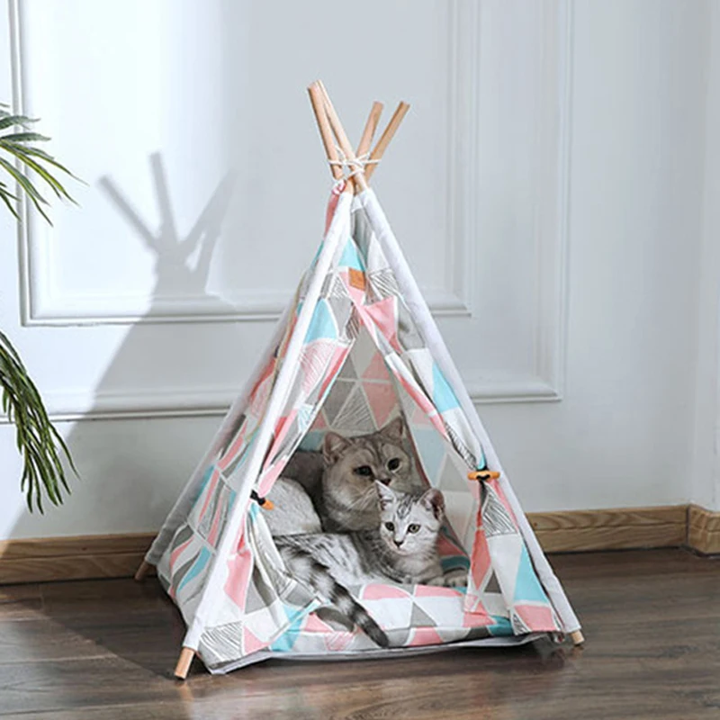 

Товары для домашних животных, палатка из льна для кошек, простая в установке, дышащая подставка из массива дерева, домик для кошек, Съемный и ...