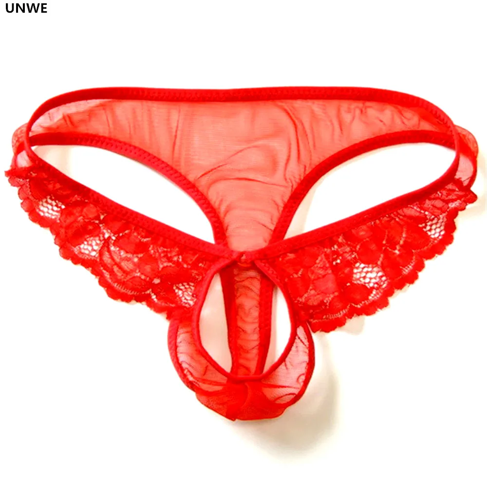 UNWE мужские стринги с открытой промежностью полностью кружевные прозрачные