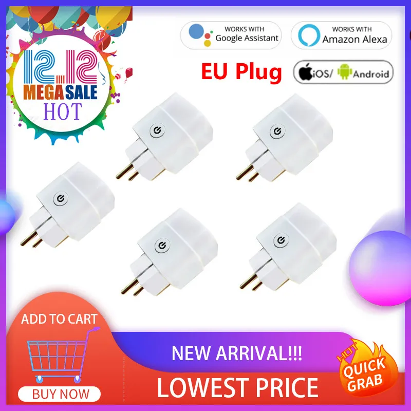 

16A WiFi Smart Plug Outlet Tuya Remote Control Monitor Power Smart Home Appliances Works With Alexa Google Home No Hub Required