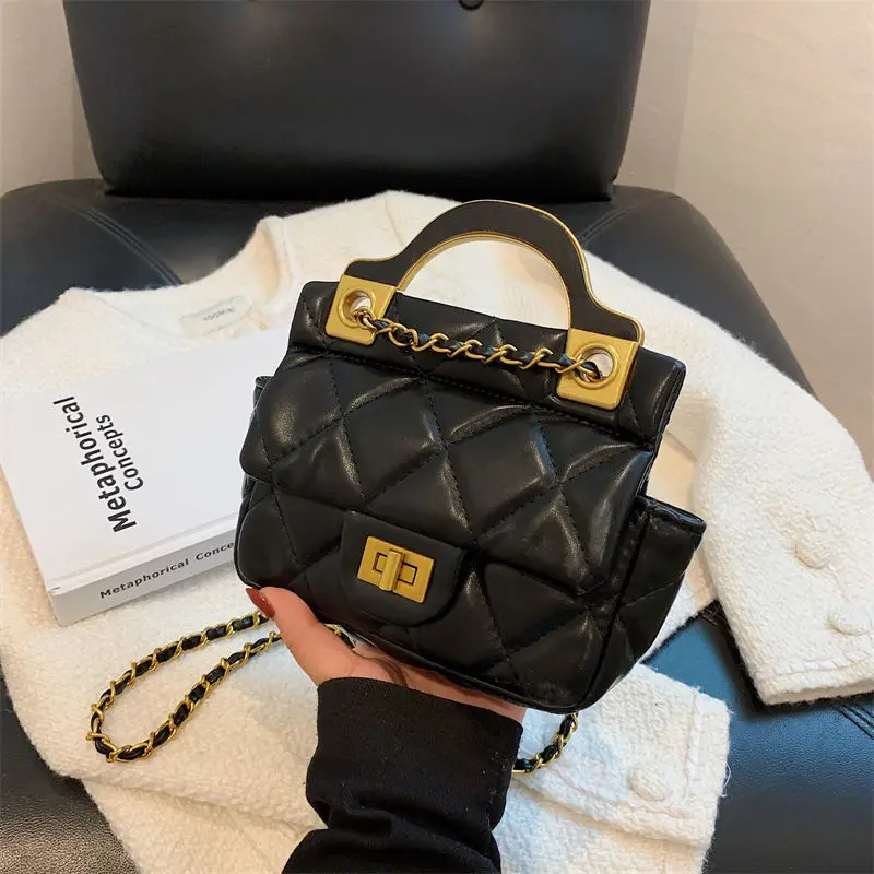 

Diamond Check Metal Chain Handbag Soft Pu Leather Women's Messenger Bag French Leisure Fashion High Sense Designer Shoulder Bag