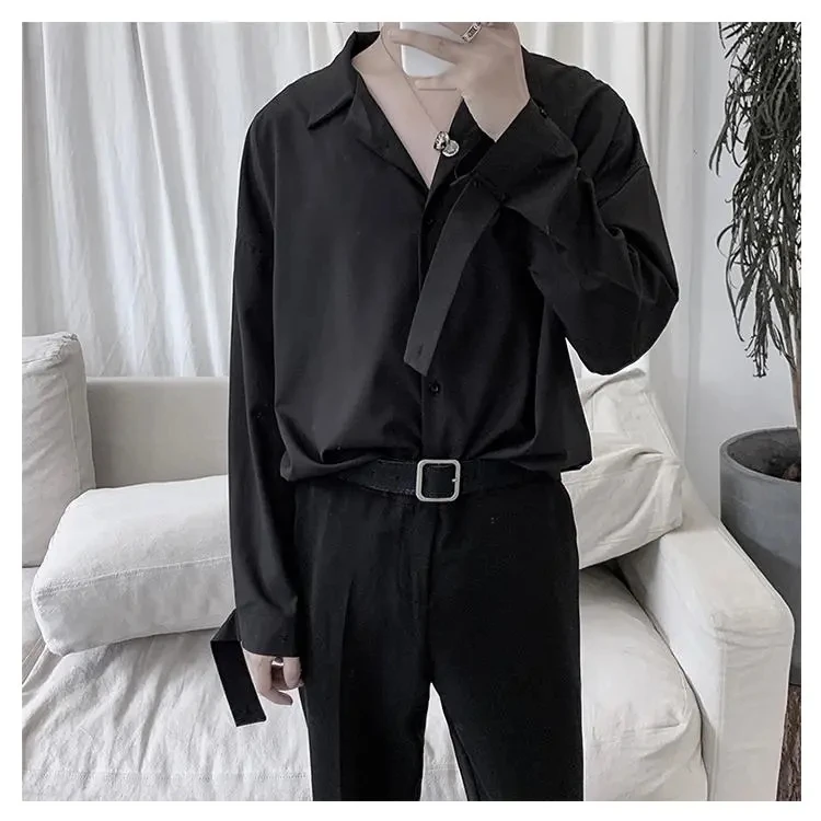 Черная рубашка Женская однотонная свободная с длинным рукавом модная винтажная