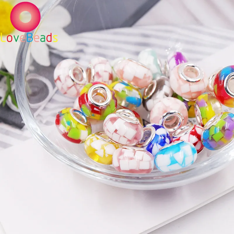 

Wholesale 10 Pcs Colorful Resin Round Loose Big Hole Beads Charms Fit Women Pandora Bracelet Bangle Necklaces for Jewelry Making
