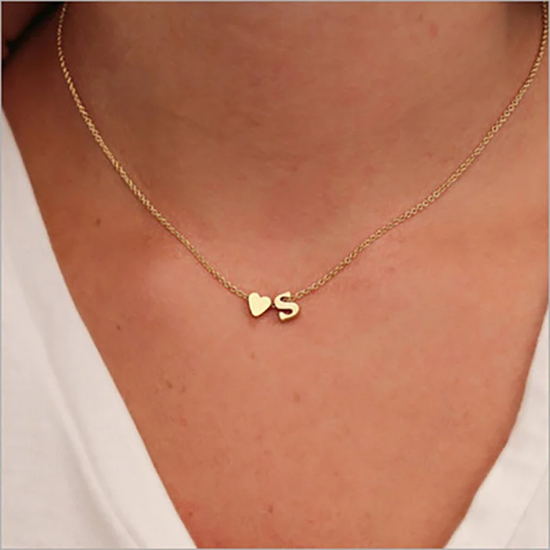 

Initial Letter Necklace For Women Girls Tiny Gold Silver Capital Name Simple And Thin Small Heart Pendant Choker Y2K Jewelry