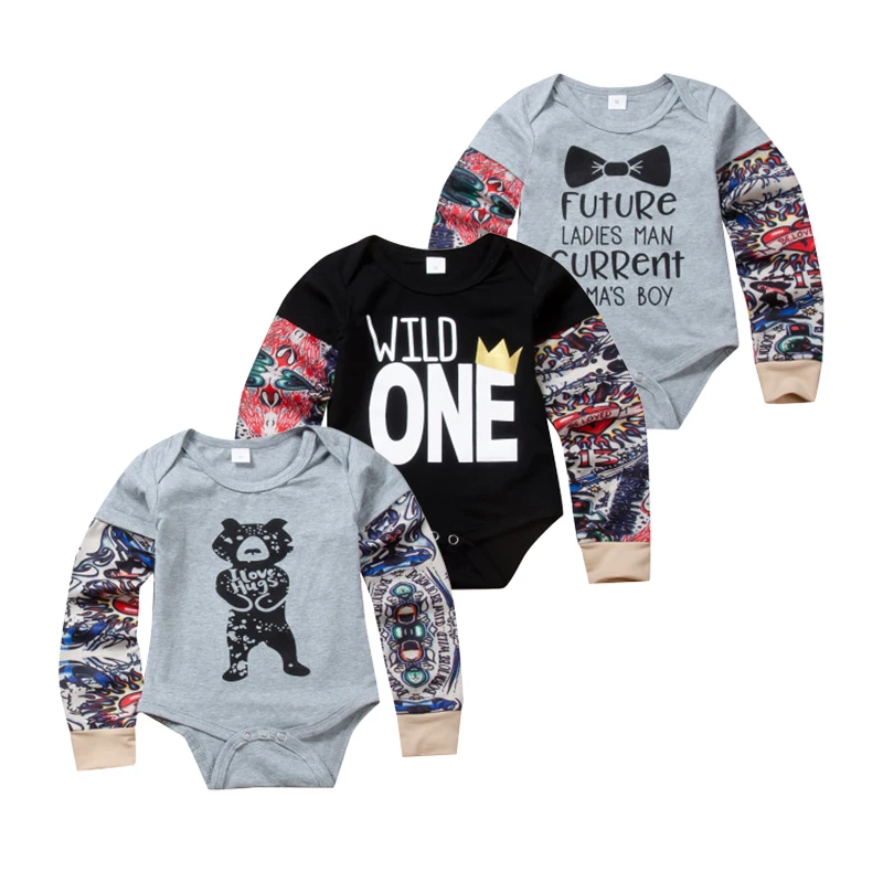 Комбинезоны с принтом тату для маленьких мальчиков одежда новорожденных и