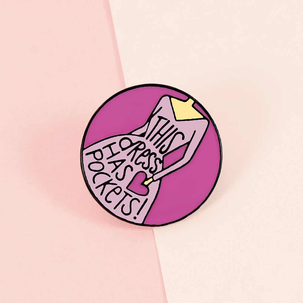 Pink Purple Round Badge THIS DRESS HAS ROCKETS Enamel Pins Women Girl Denim Jackets Shirts Lapel Brooches Fashion Jewelry Gifts