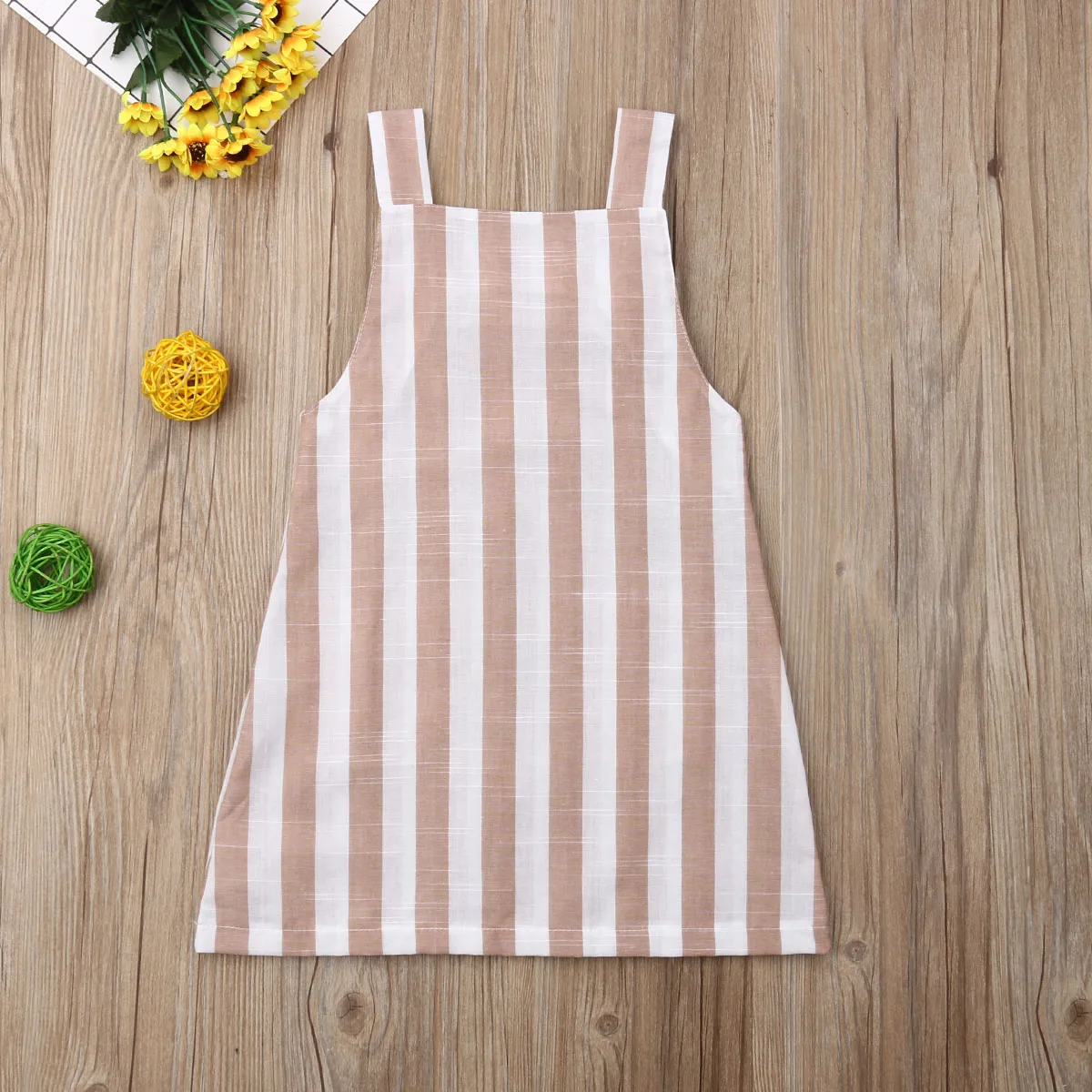 Baby Girls Dress Sleeveless Striped Casual Party Dresses Cotton Pockets Off Shoulder Breathable Soft Summer 1-5T | Детская одежда и