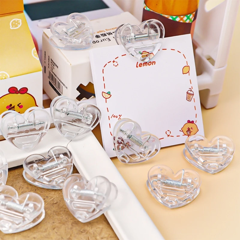 

H3CA Pack of 10 Clear Binder Clips Lovely Heart Shaped Files Paper Clamps Heart Shaped Binder Clips for Files Documents Photo