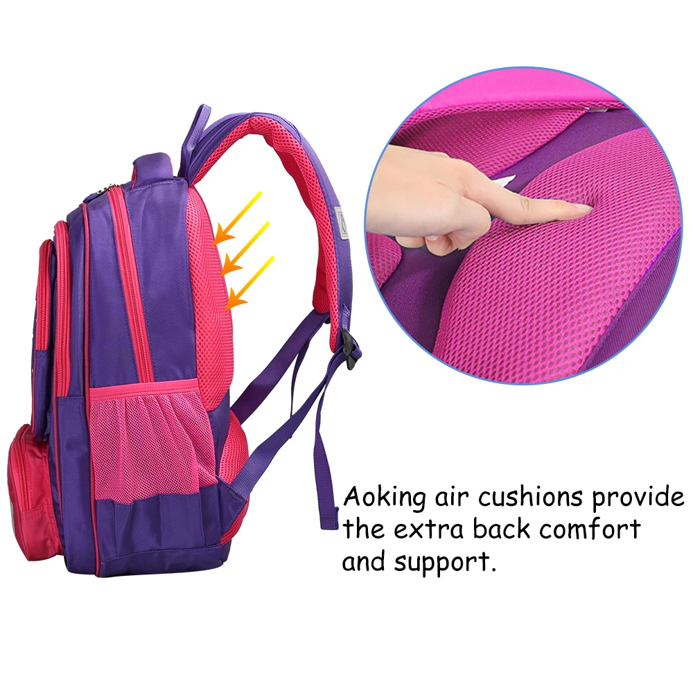 Aoking Girls Waterproof School Bag Cute Animals Kids Nylon Backpack Reflective Teenager Breathable Casual Daypack Travel