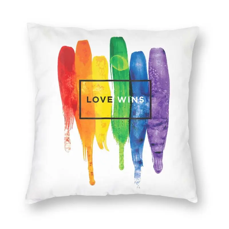 

Watercolor Love Wins Rainbow Cushion Cover Lgbt Gay Pride Throw Pillow Case for Living Room Fashion Pillowcase Home Decorative