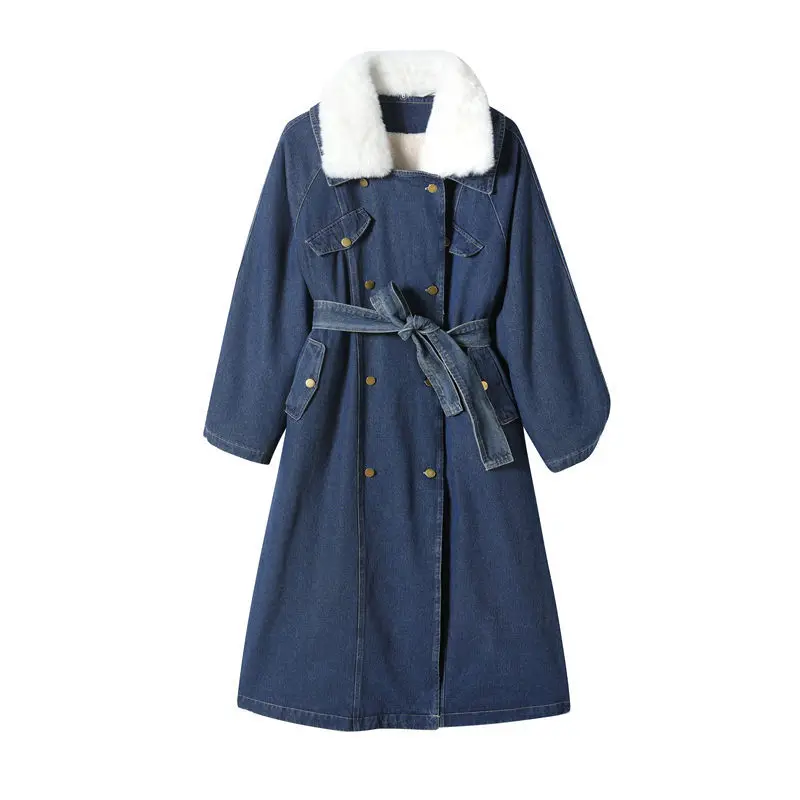 

New 2021 thick plus cotton fashion casual denim cotton jacket women loose plus size warm rabbit fur cotton jacket
