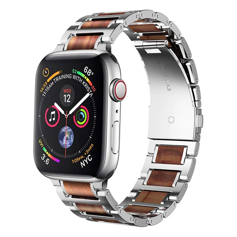 Деревянный ремешок для apple watch 44 мм 40 42 38 браслет из нержавеющей стали iwatch Apple series