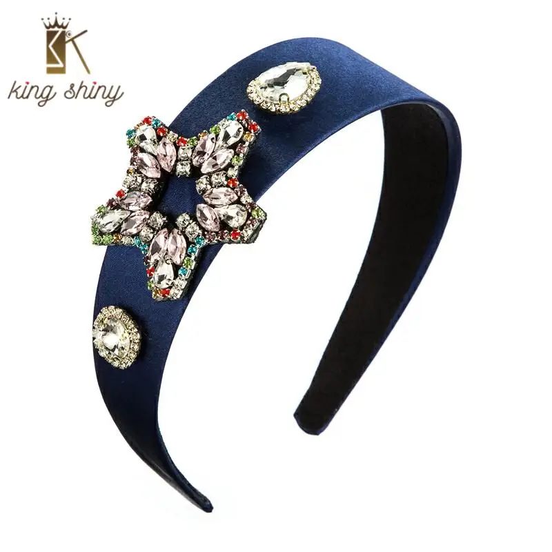 

Vintage Baroque Multi Color Crystal Star Headband for Woman Elegant Sparkly Rhinestone Solid Color Fabric Hairband Girl Headwear