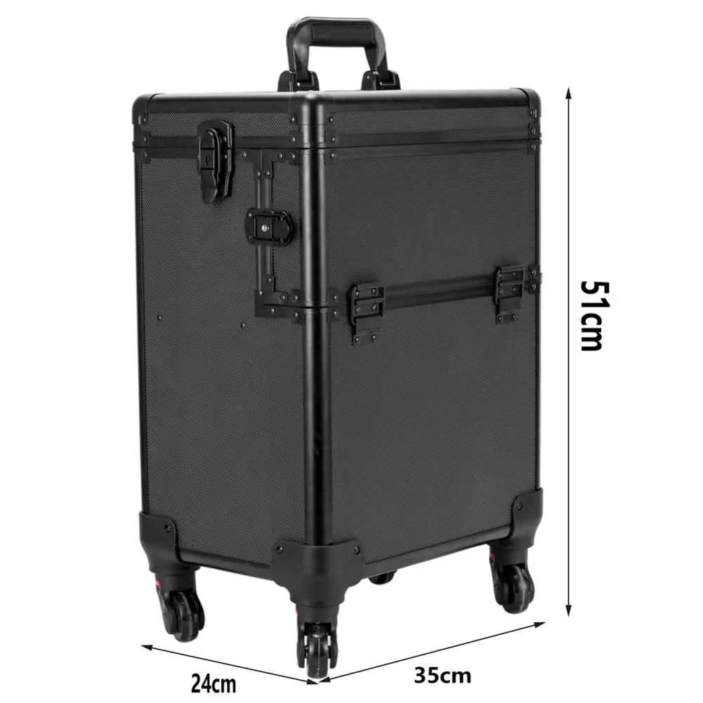 

3 in 1 4 Wheel Pro Aluminum Rolling Makeup Cosmetic Train Case Lockable Wheeled Box