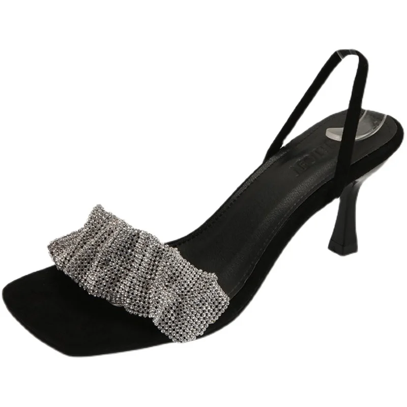 

Slippers Women Summer Glitter Slides Flock Rubber Flip Flops Shoes Med Fashion Pantofle Heeled Mules Square Toe Jelly Hawaiian L