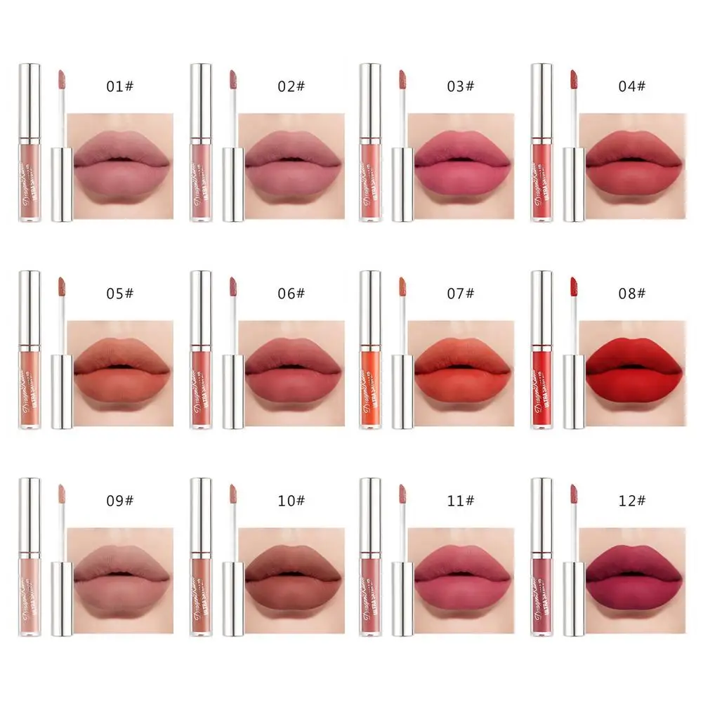 

12 Color Lip Gloss Set Matte Pigments Liquid Lipstick Makeup Set Easy To Apply Cosmetic Red Sexy Nonstick Cup Waterproof Kit
