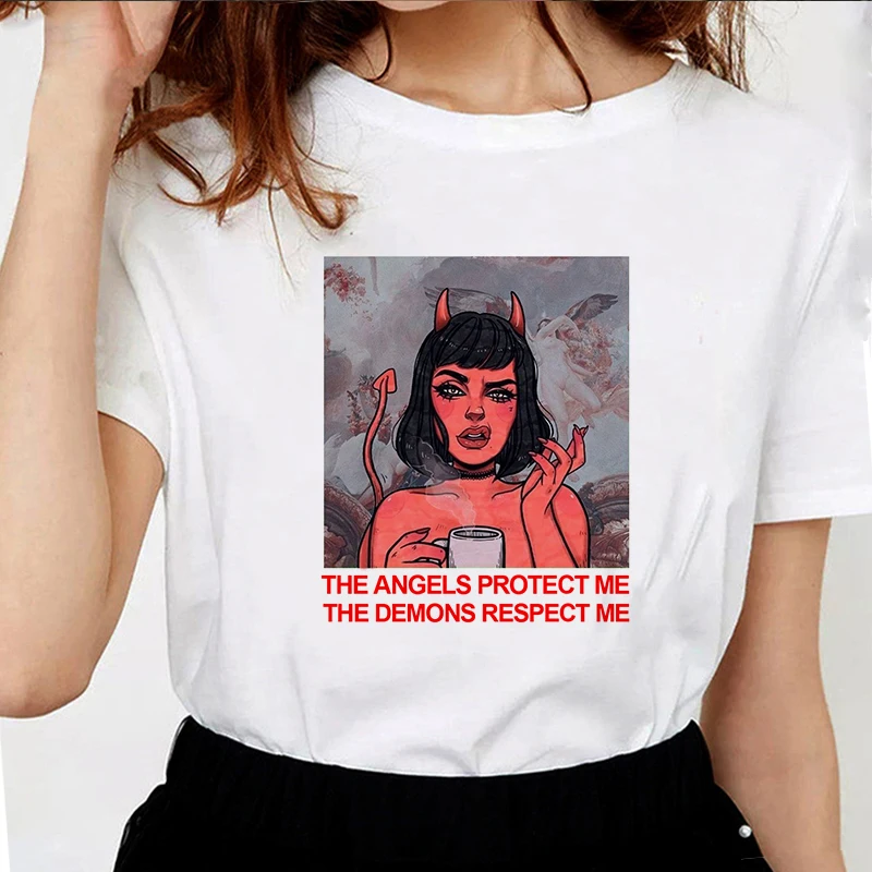 Футболка THE ANGELS PROTECT ME Demon RESPECT футболка с принтом Винтажная веганская одежда в