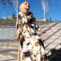 eid ramadan satin printed dubai abaya dress fashion for women long sleeve muslim hijab dresses kaftan islamic turkish clothing