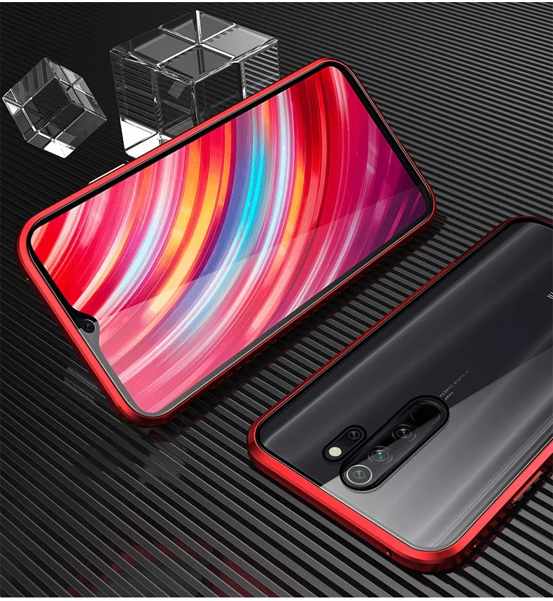 Red Case Двухсторонний Магнитный чехол 360 с полной защитой для Redmi Note 8 Pro чехол на для ксиоми редми нот 8 закаленное стекло задняя крышка чехол для редми ноут 8 нот 7 про для Xiaomi Note 8 Redmi Note 7 Чехол - Цвет: Red Case