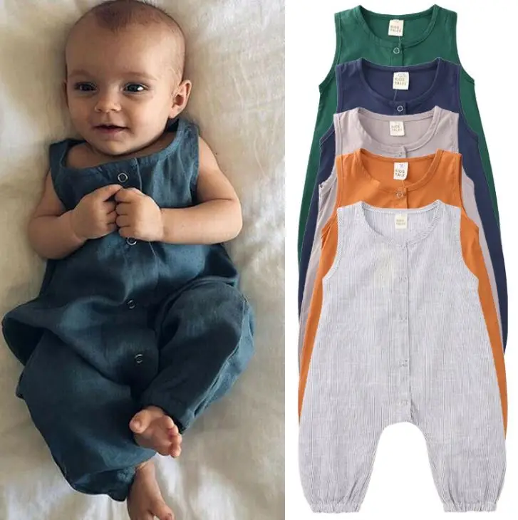 

Summer Cotton Plaid Baby Romper Newborn Baby Boy Clothes Infant Girl Clothing Sleeveless Solid Jumpsuit Overall Casual Outfits