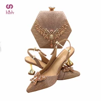 2021 comfortable 8 cm heels african women matching shoes and bag set champagne color high quality pumps for dress