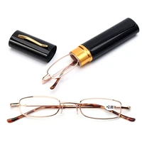 reading glasses with pen tube case ultralight portable presbyopic glasses metal case spring hinge eyeglasses 100 to 300