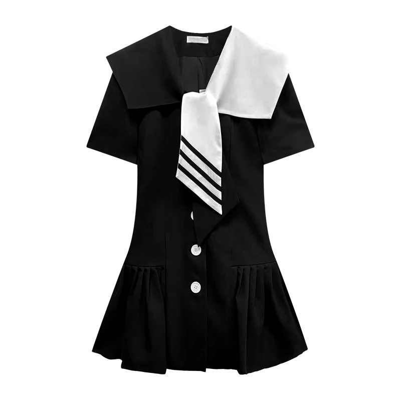 

2021 summer new temperament navy style skirt fashion age reduction stitching dress women