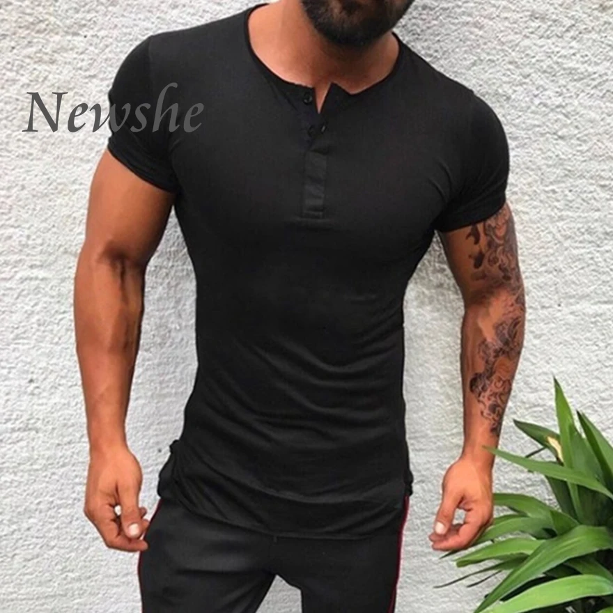 

2021 New Pure Color Short-Sleeved Button Casual T-Shirt Men Sports Shirt Slim Round Neck Pullover Summer Multicolor Man Clothes