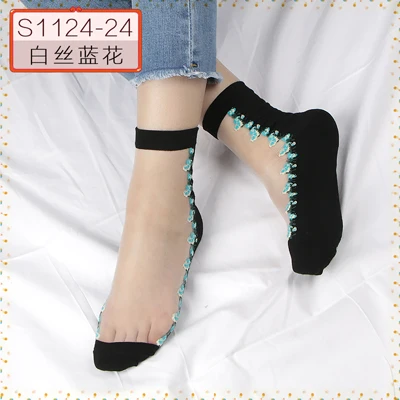 Hyrax trends Transparent sexy bud ladies silk Socks flower design Black transparent color Sexy fashion lace sock - Цвет: 1pack5pairs