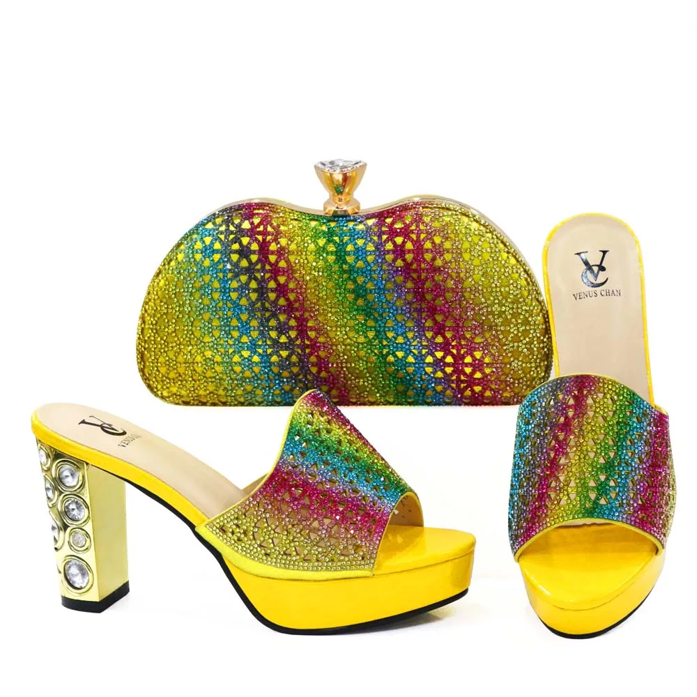 

Стразы желтого цвета, 2021, для женщин, на платформе, для свадьбы, вечеринки, комплект из обуви и сумки