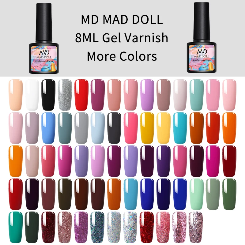 MAD DOLL, 8 мл, Гель-лак для ногтей, красный, синий, фиолетовый, смешанные цвета, отмачивается от УФ-лака, долговечный гель для дизайна ногтей