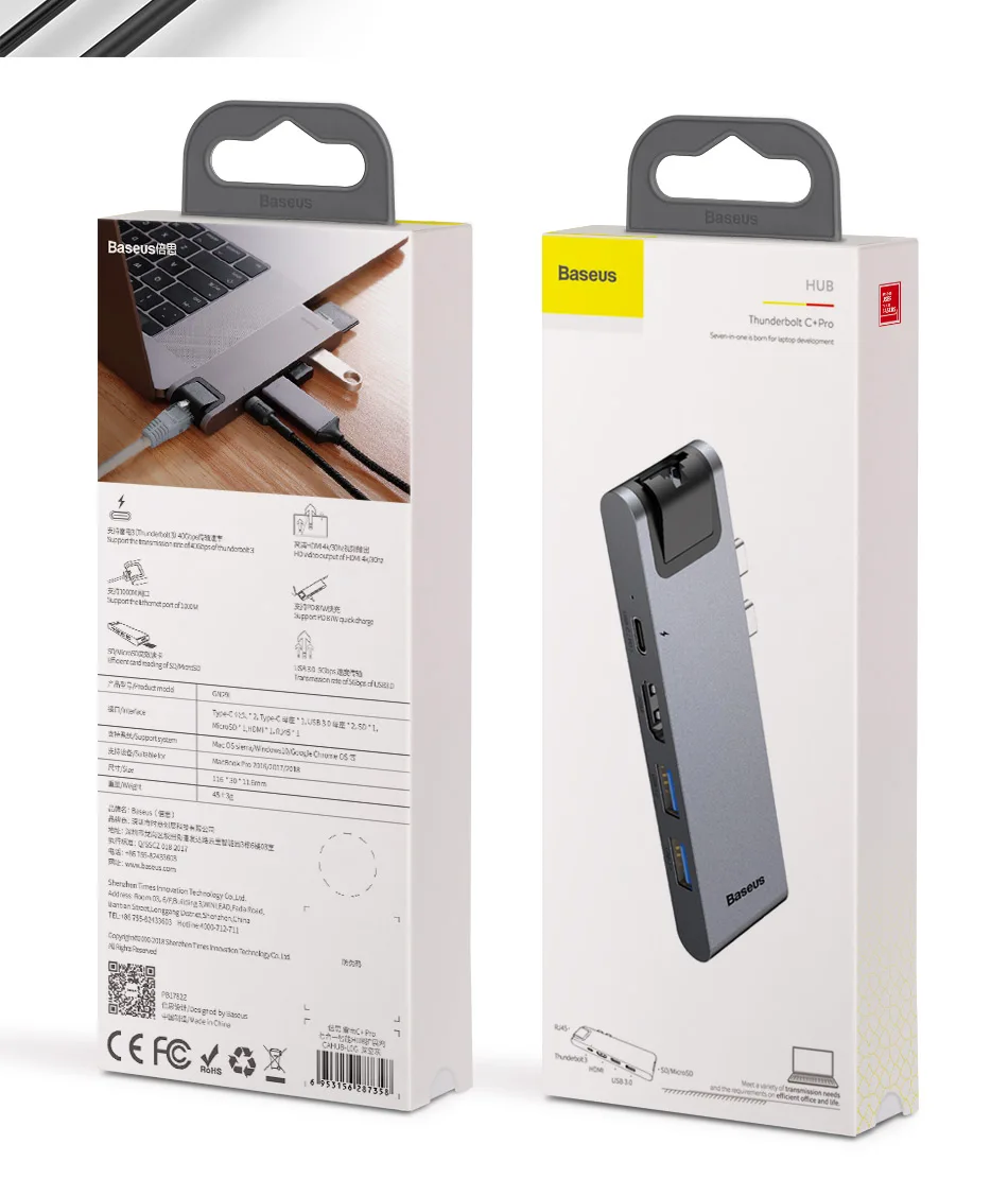Baseus Dual Тип-C 7in1 USB 3,0 Тип C концентратор HDMI RJ45 адаптер для MacBook Pro OTG usb-хаб 3,0 PC компьютерных аксессуаров