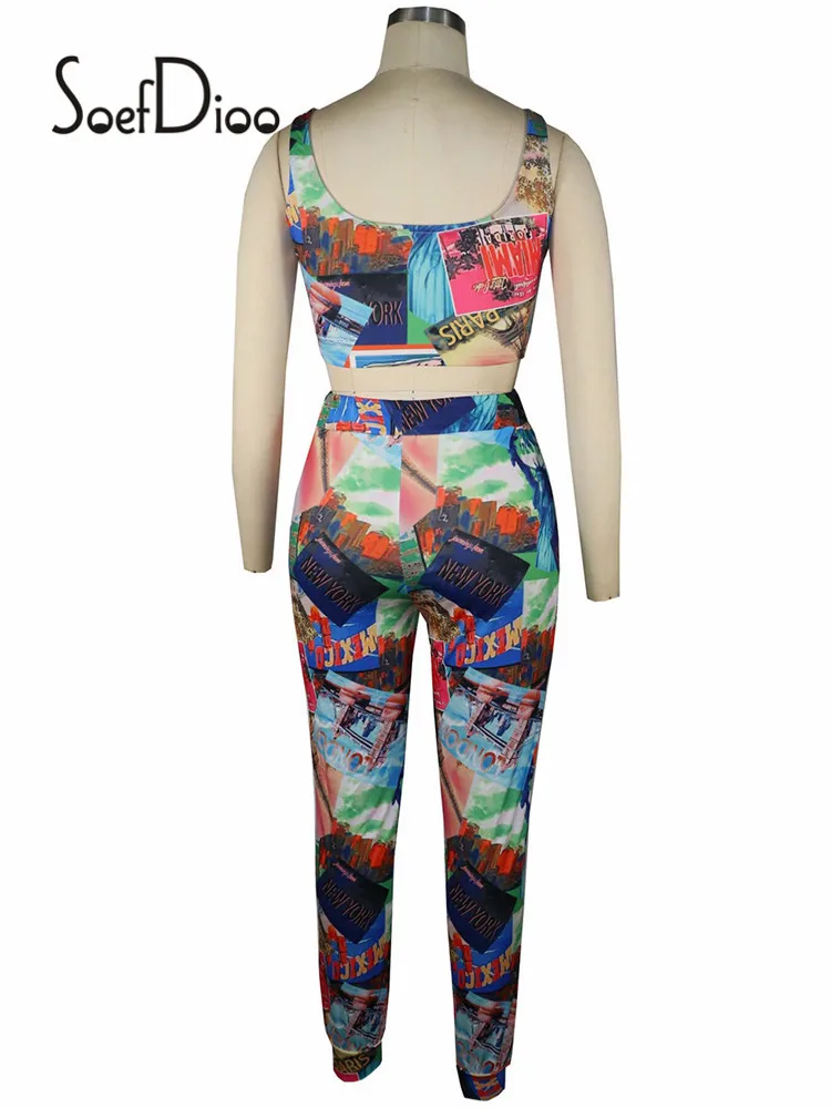 

Soefdioo Printed Crop Top Tank And High Waist Straight-Leg Pants 2 Piece Sets Summer Women Casual Sports Outfits Streetwear 2021
