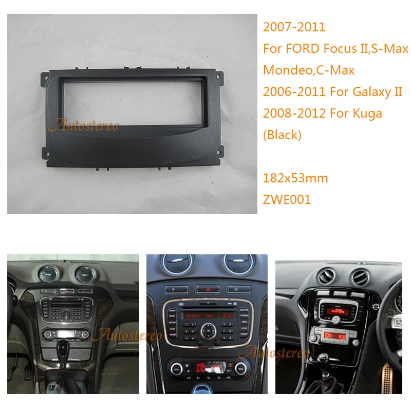 08-001 two dinCar fascia facia панель Рамка для FORD Focus II,Mondeo,S-Max,C-Max,Galaxy II,Kuga (черный) установочный комплект surround