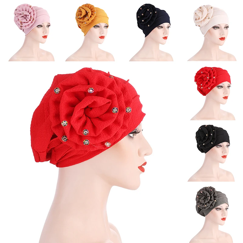 

Fashion Big Flower Headscarf Hat Ladies Baotou Cap Western Style All-match National Hat Women Hair Accessories