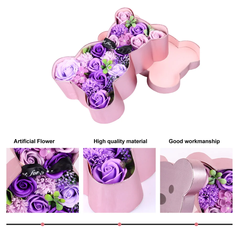 

1Pc Present Roses Teddy Bear Wedding Decor Valentine's Day Soap Roses Gift Box