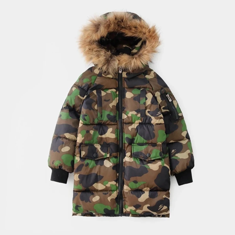 Малыш девушки Зимняя одежда теплое пальто с мехом и капюшоном детская из хлопка