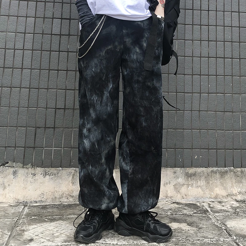 

ins hip hop harajuku casual loose Women's Clothing korean Women's Clothing high waist Tie-dye gradient wide leg pants Unisex ins