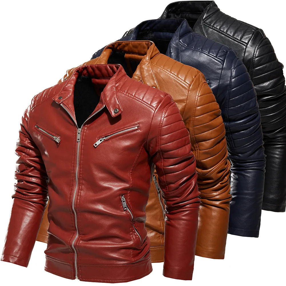 CON Street Knights Leather Jacket Men Motorcycle Racing Suit Autumn/Winter Plus Velvet Thin Outdoor Male Cool Coat