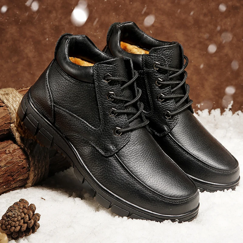 

Cow Leather Men Winter Shoes Handmade Retro Ankle Boot Genuine Leather Snow Boots Fur Warm Winter Sneakers for Men Zapatillas *