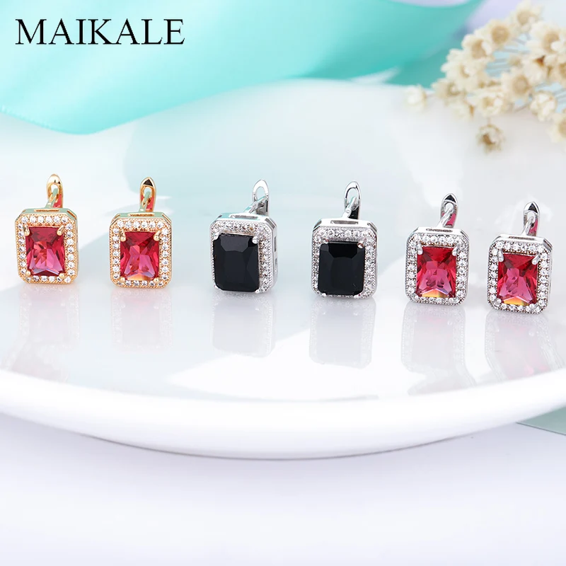 Женские квадратные серьги-подвески MAIKALE, висячие серьги золотистого/серебристого цвета с разноцветным фианитом, модные ювелирные изделия для подарка