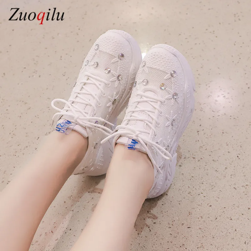 2021 столбике и платформе кроссовки с верхом из сетчатого материала стразы