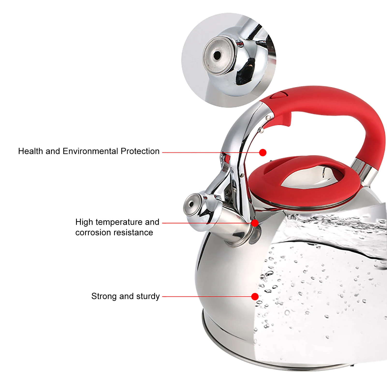 

3.0L Tea Kettle 304 Stainless Steel Large Capacity Kitchen Household Induction Cooker Gas Whistling Teapot Flaring For Stove Top