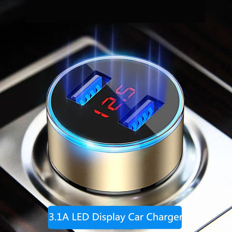 Dual USB Car Charger Adapter 3.1A Digital LED Voltage Current Display Auto Vehicle Metal Charger For Smart Phone Tablet