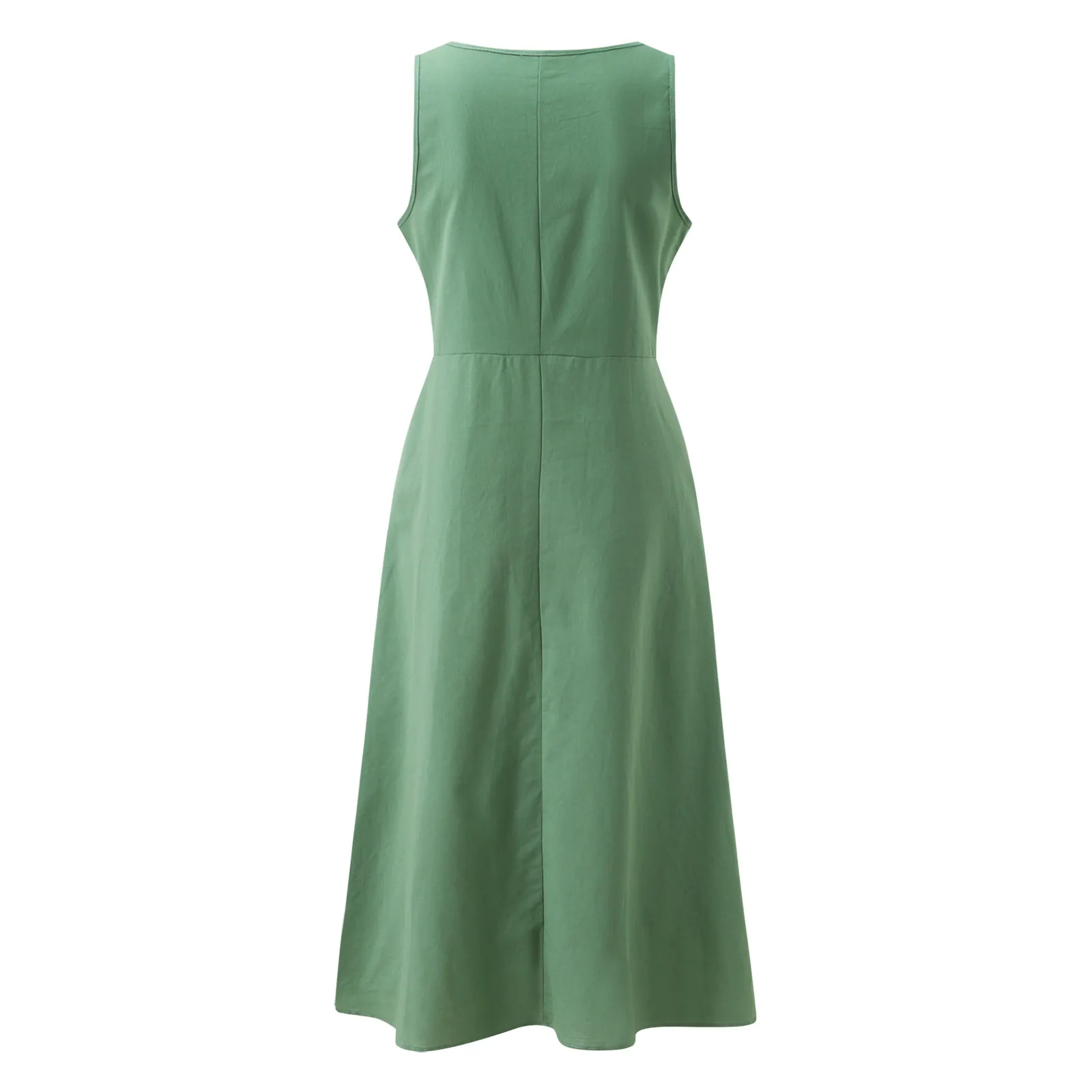 

40# Loose Pocket Tank Dress Casual Solid Color Cotton And Line Dress Women Boho Sleeveless Maxi Dress Vintage Holiday Sundress