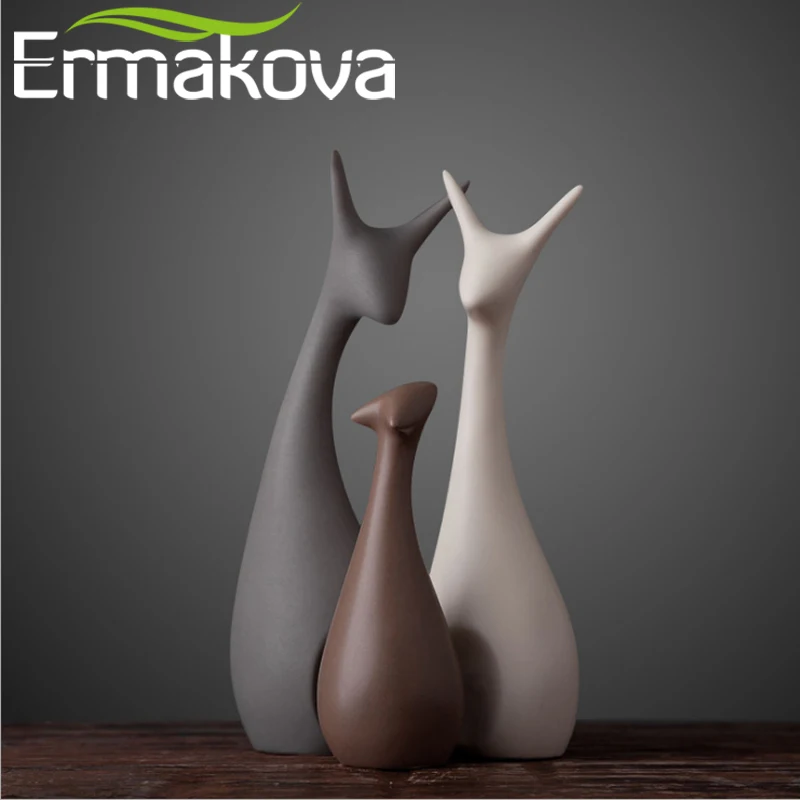 ERMAKOVA 3 шт. Олень Семья фигурки современная мода керамические статуэтки украшения